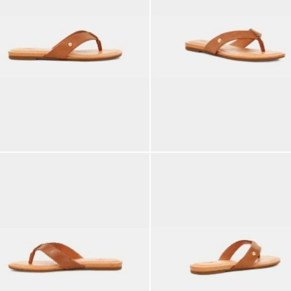 UGG TUOLUMNE Almond Leather Flip Flops W11 - Picture 2 of 13